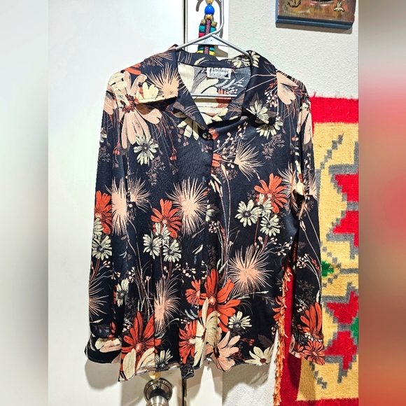Vintage 70s Fire Islander Polyester Shirt 17/18 - Picture 1 of 4